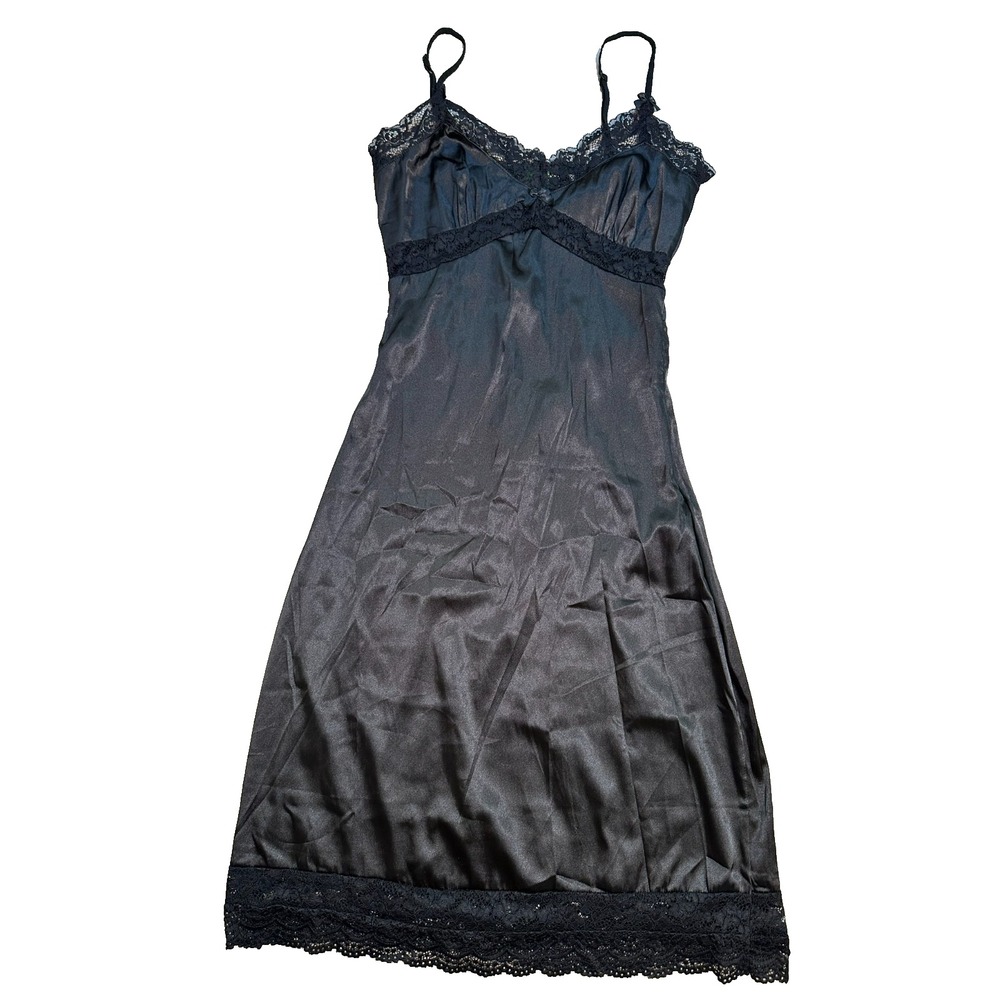 Tunnel Vision Slip Dress Slinky Goth Black Lacy Alt Witchy Coquette Midi XS